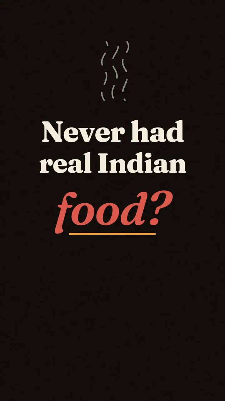Brand ad for an Indian bar and grill: tandoori chicken, kathi rolls, Indian beers and whisky, Hyderabadi and Indo-Chinese dishes, ending with an order-online call to action.