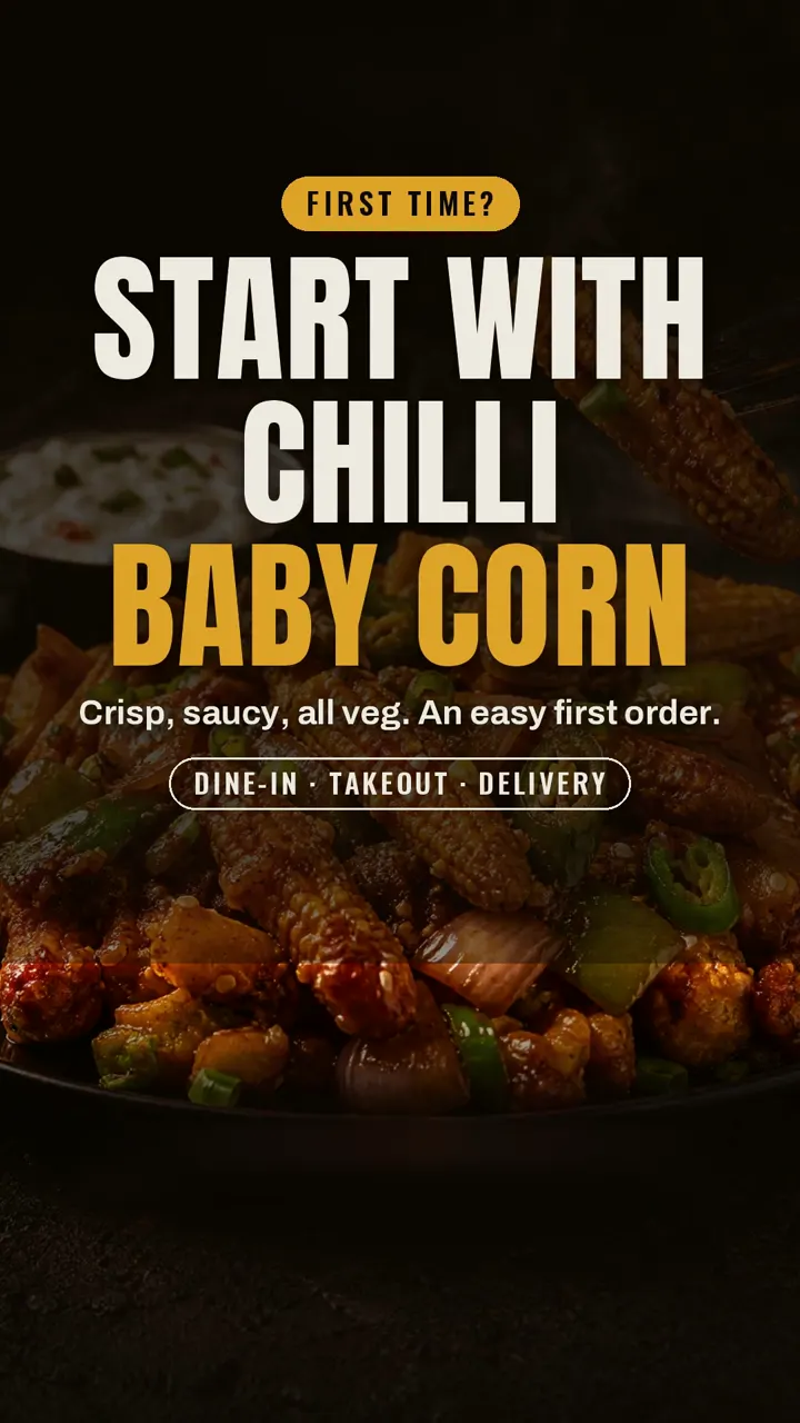 First-timer's starter: crisp, saucy, all-veg chilli baby corn.